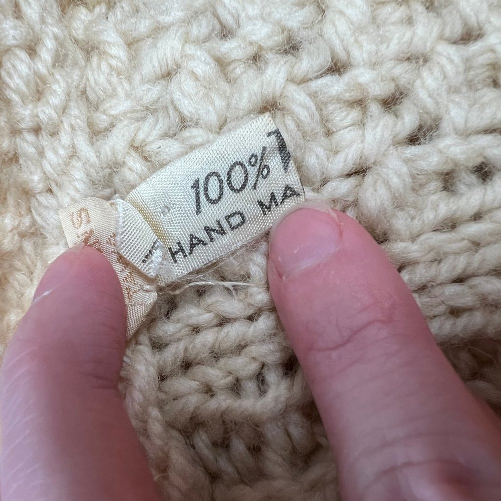 Vintage Hand Knit Oversized Cable Knit Aran Fisherman Cardigan Sweater Grandpa - Picture 7 of 13
